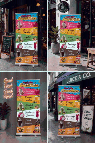 thumbnail Mango Smoothies Flex Banner Design 6x3 Editable PSD Template for Smoothie Shop.